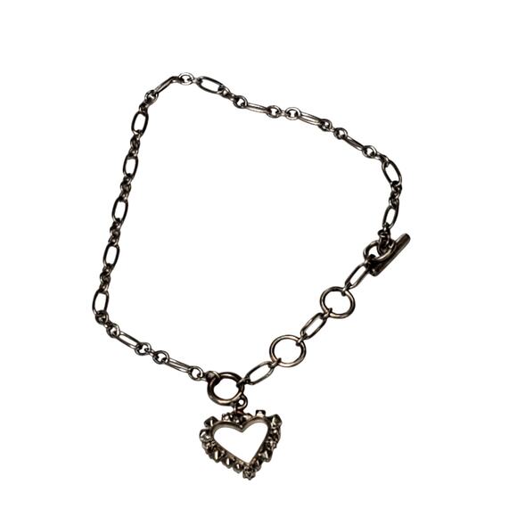 KS Chain Bracelet Heart Dangle Charm 8" Signed Vtg - Picture 1 of 6